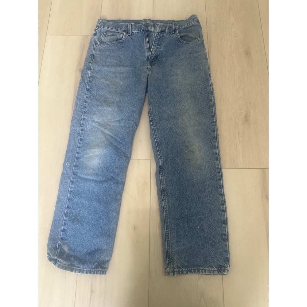 Carhartt Men's Blue Denim Straight Jeans  Relaxed 5-Pocket Button Zip 33x30